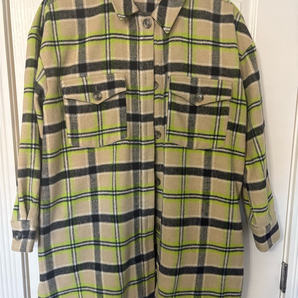 BP Women's Plaid Jacket - Beige and Green
